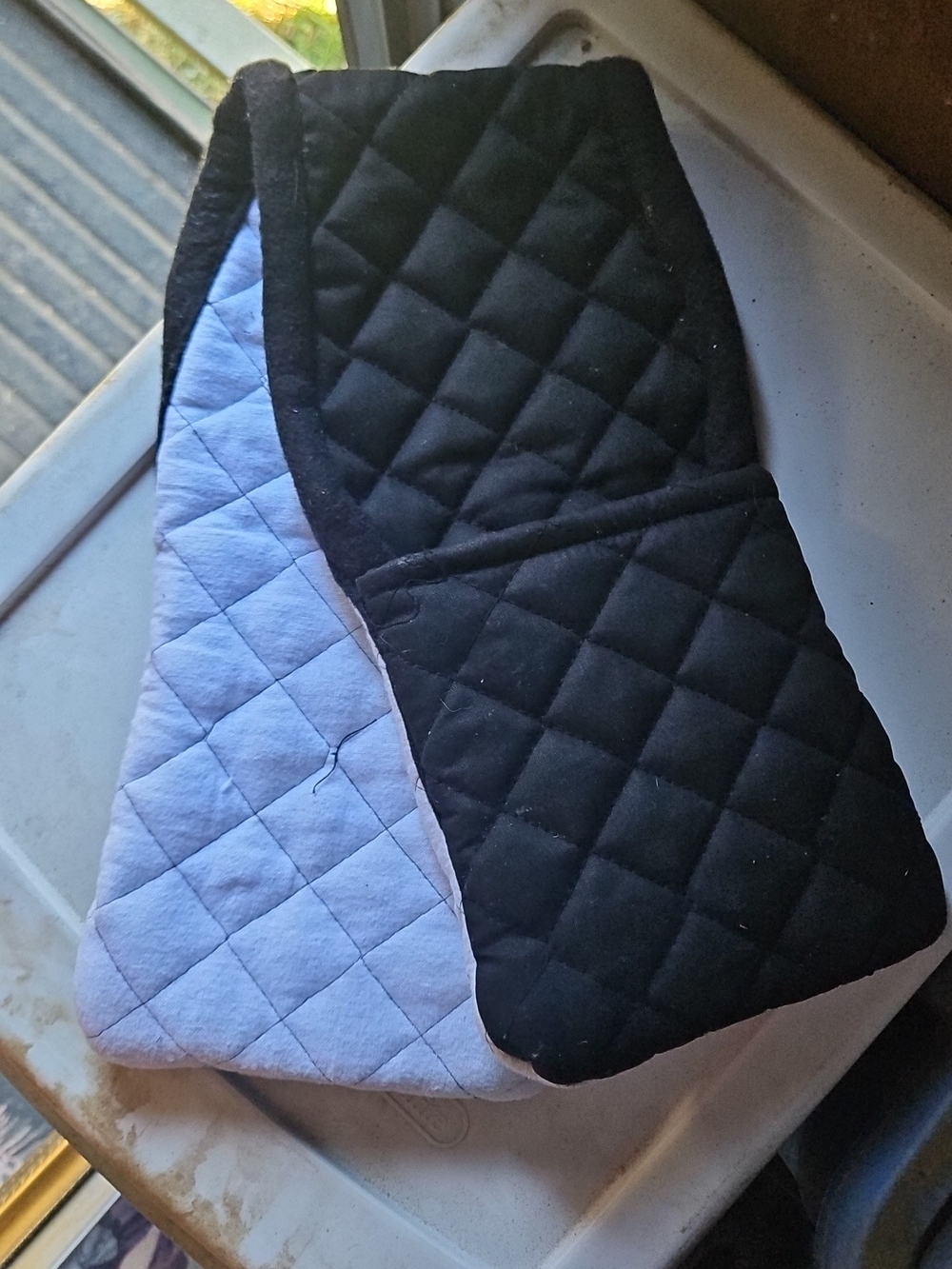 Black and Light Blue Quilted Kids Stirrup Cover